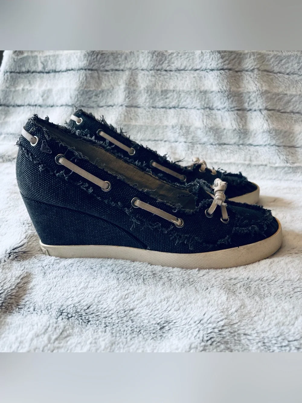 Roxy Frayed Canvas Wedge Moccasin wedges